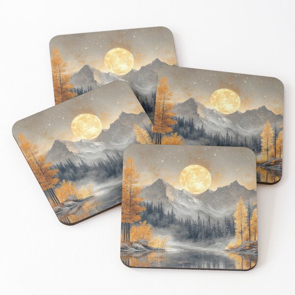 Item preview, Moonlit Mountain Landscape with Golden and Black Trees – Forest at Night designed and sold by MargaretWiktor.