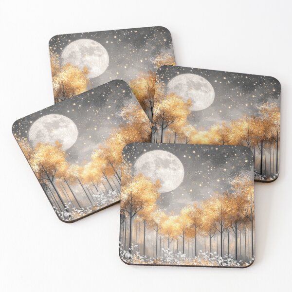 Item preview, Moon over golden forest on a snowy night designed and sold by MargaretWiktor.