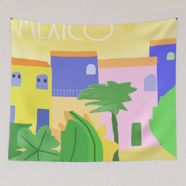 Item preview, Mexico Colorful Mediterranean Village With Vibrant Pastel Houses and Lush Greenery designed and sold by Beautiful art store.