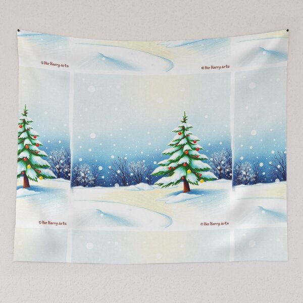 Item preview, Winter Christmas House and Tree Illustration designed and sold by hjian8219.