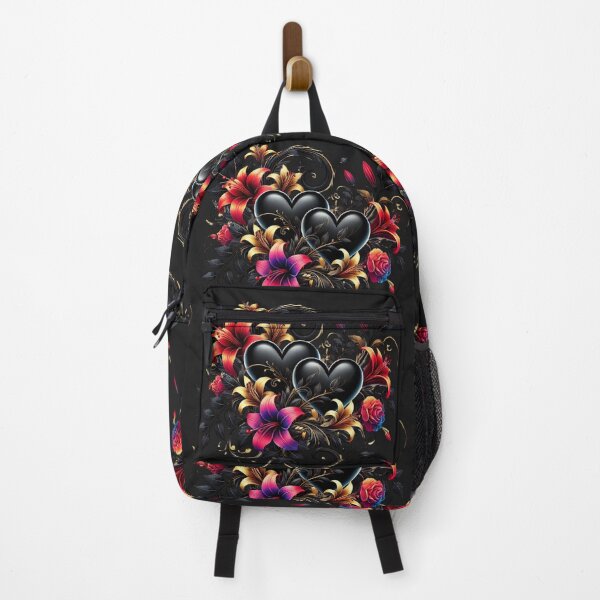 Item preview, Elegant Black Hearts with Vibrant Floral Design designed and sold by Desireehaz.