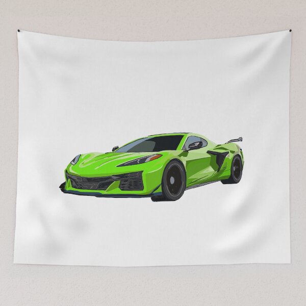 Item preview, Hand Drawn Bright Lime Green Sports Car C8 2020-2025 designed and sold by laughingwillows.
