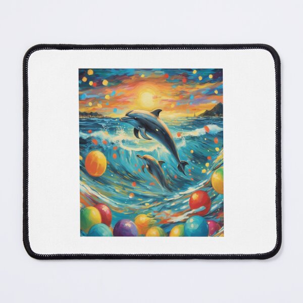 Item preview, "Playful Waves: Dolphins Amidst Colorful Lights" designed and sold by Artisticanvas.
