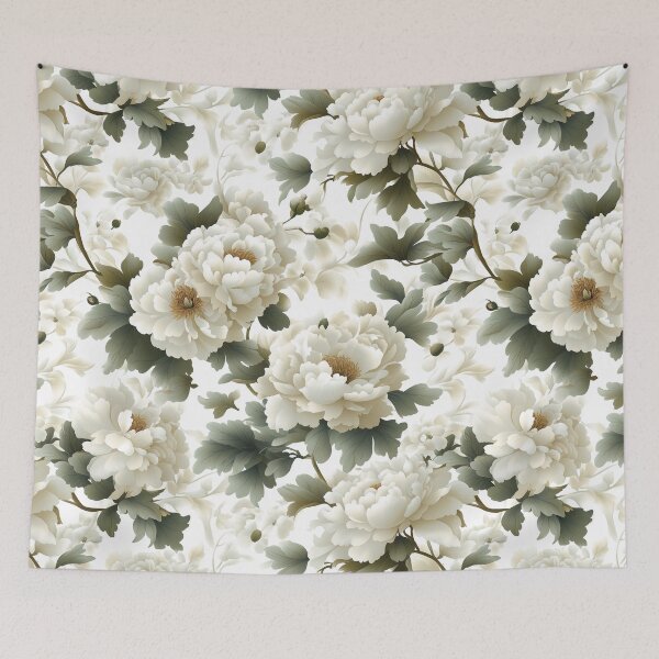 Item preview, A Sparse Dance of Peonies on White designed and sold by Rui Huang.