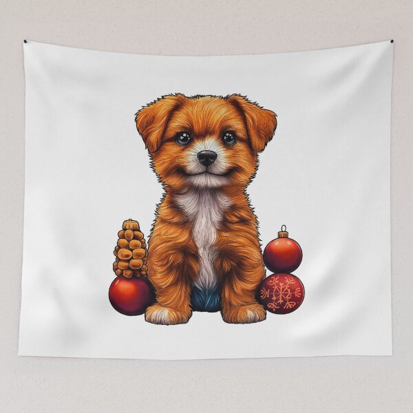 Item preview, Cute Christmas Puppy, Holiday Dog Art, Festive Pet Illustration, Christmas Ornaments Dog, Adorable Holiday Design designed and sold by BukkyStory.