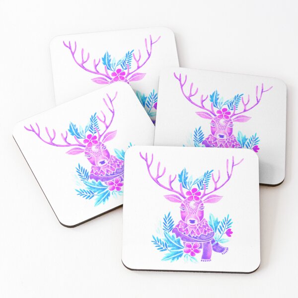 Item preview, Rain deer and a delicate floral ornament - pink and blue designed and sold by Kaushlydraw.