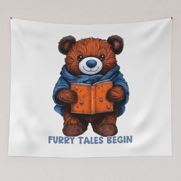 Item preview, Furry Tales Begin, Cozy Storytime Bear, Cute Book Lover Bear, Winter Teddy Illustration, Reading Animal Art designed and sold by BukkyStory.