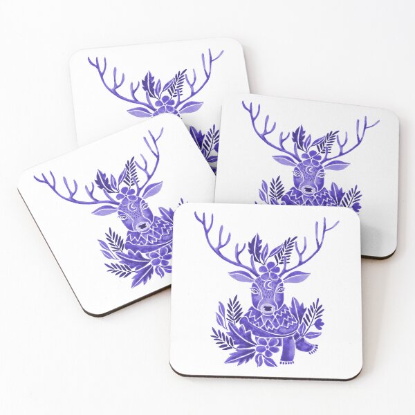 Item preview, Rain deer and a delicate floral ornament - navy blue designed and sold by Kaushlydraw.