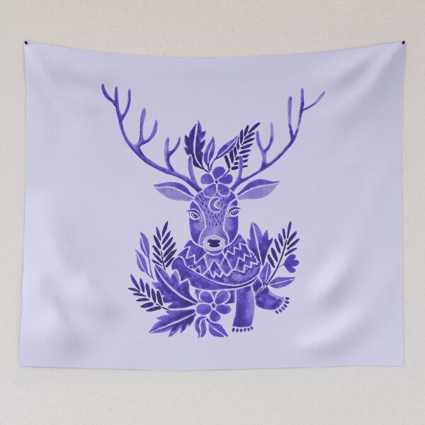 Item preview, Rain deer and a delicate floral ornament - navy blue designed and sold by Kaushlydraw.