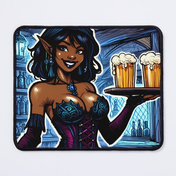 Item preview, Gorgeous Black Elven Medieval Fantasy Bar Wench! designed and sold by AIPixelMaster.