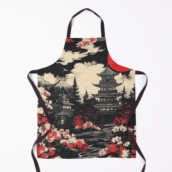 Item preview, Vintage Japanese Tower Red White Black Collage Pattern designed and sold by GrinGalore.