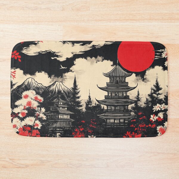 Item preview, Vintage Japanese Tower Red White Black Collage Pattern designed and sold by GrinGalore.