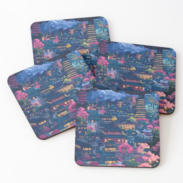 Item preview, Retro Modern Japan Pixel Art Collage Pattern designed and sold by GrinGalore.