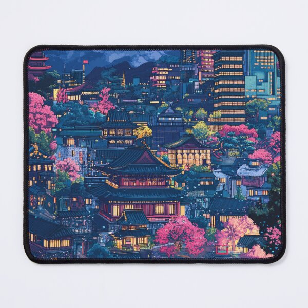 Item preview, Retro Modern Japan Pixel Art Collage Pattern designed and sold by GrinGalore.
