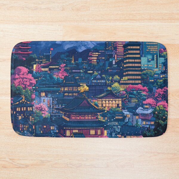 Item preview, Retro Modern Japan Pixel Art Collage Pattern designed and sold by GrinGalore.