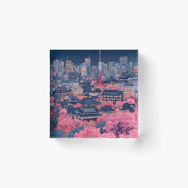 Item preview, Vintage Modern Japan Pink Blue Collage Pattern designed and sold by GrinGalore.