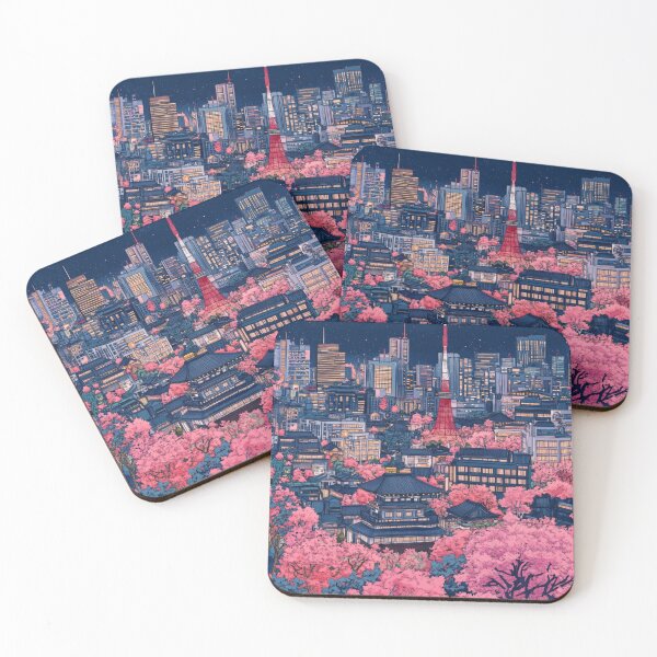 Item preview, Vintage Modern Japan Pink Blue Collage Pattern designed and sold by GrinGalore.