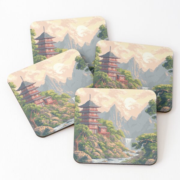 Item preview, Japan Pixel Art Ancient Temple Pattern designed and sold by GrinGalore.