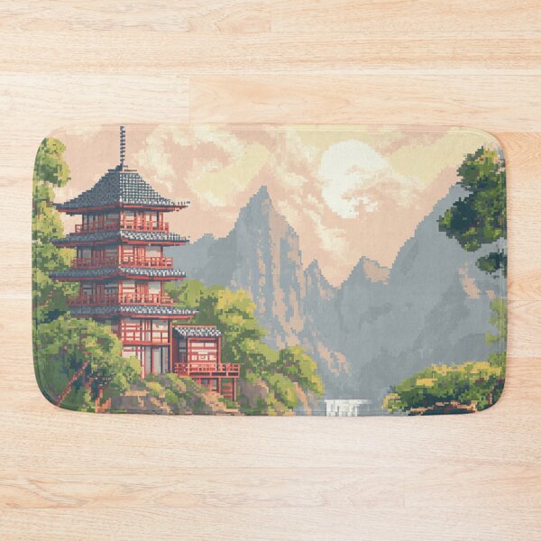 Item preview, Japan Pixel Art Ancient Temple Pattern designed and sold by GrinGalore.