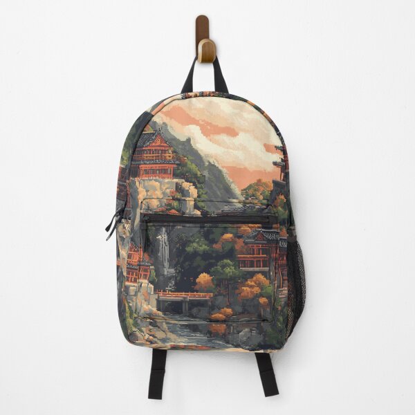 Item preview, Japan Pixel Art Ancient Mountain Temple Pattern designed and sold by GrinGalore.