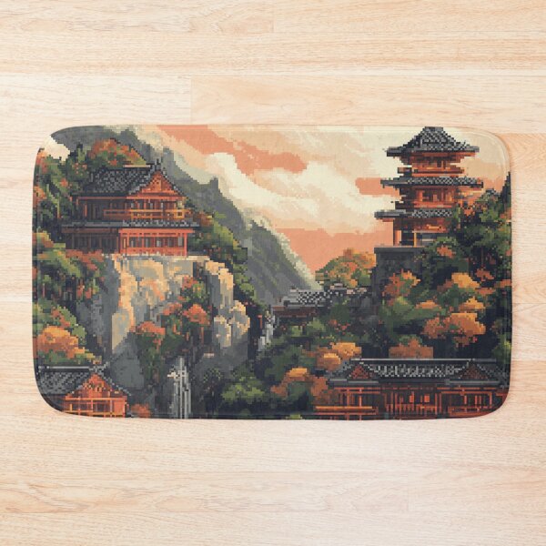 Item preview, Japan Pixel Art Ancient Mountain Temple Pattern designed and sold by GrinGalore.