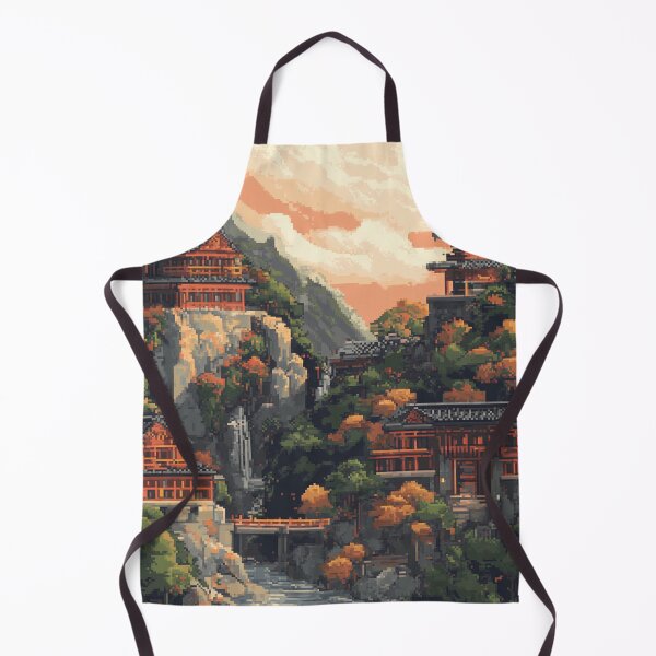Item preview, Japan Pixel Art Ancient Mountain Temple Pattern designed and sold by GrinGalore.