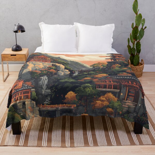 Item preview, Japan Pixel Art Ancient Mountain Temple Pattern designed and sold by GrinGalore.