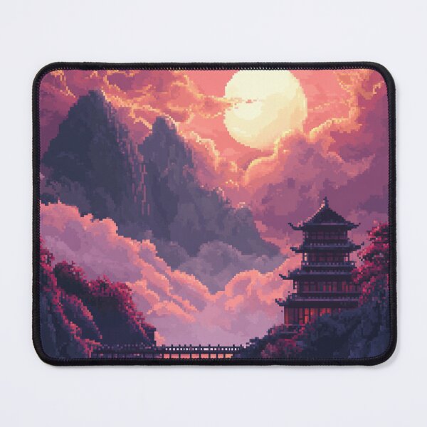 Item preview, Celestial Japan Pixel Art Ancient Temple Pattern designed and sold by GrinGalore.