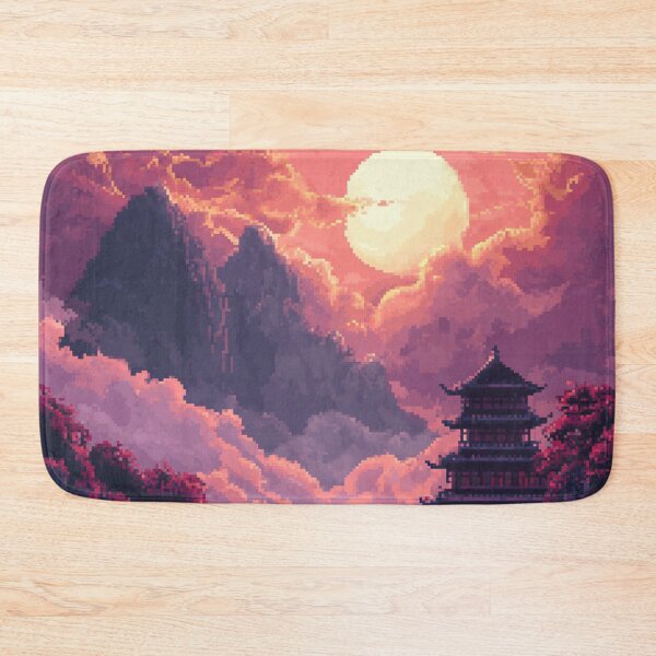 Item preview, Celestial Japan Pixel Art Ancient Temple Pattern designed and sold by GrinGalore.