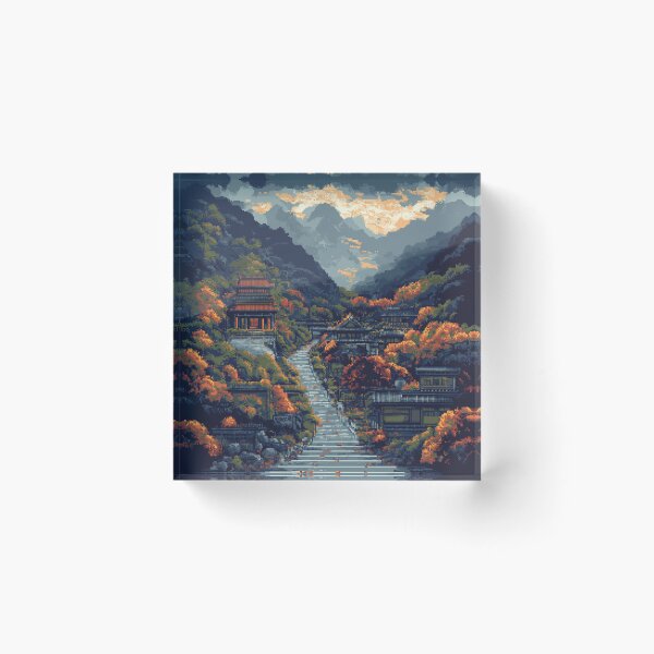 Item preview, Japan Pixel Art Ancient Temple Mountain Stairs Pattern designed and sold by GrinGalore.