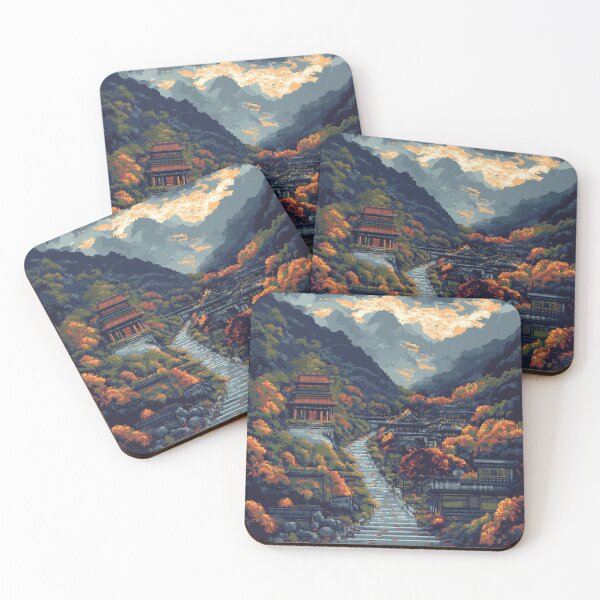 Item preview, Japan Pixel Art Ancient Temple Mountain Stairs Pattern designed and sold by GrinGalore.