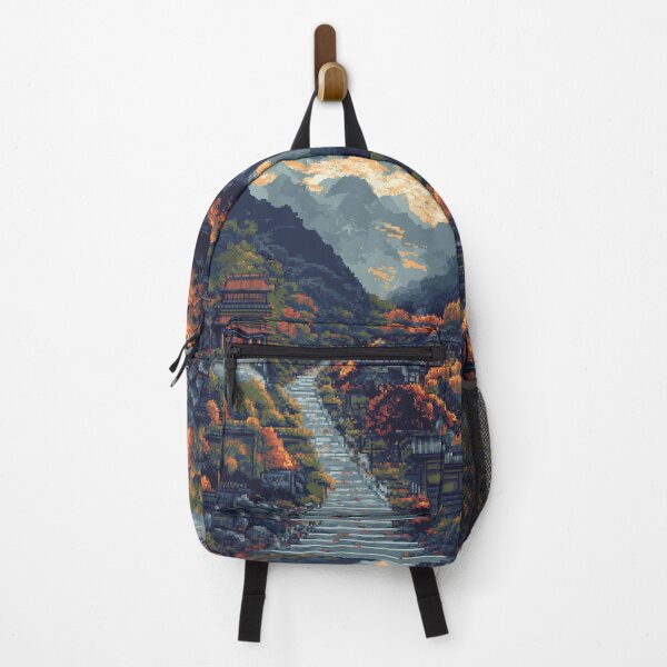 Item preview, Japan Pixel Art Ancient Temple Mountain Stairs Pattern designed and sold by GrinGalore.