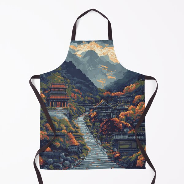 Item preview, Japan Pixel Art Ancient Temple Mountain Stairs Pattern designed and sold by GrinGalore.