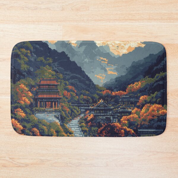 Item preview, Japan Pixel Art Ancient Temple Mountain Stairs Pattern designed and sold by GrinGalore.