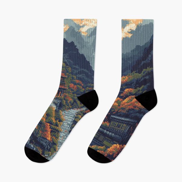Item preview, Japan Pixel Art Ancient Temple Mountain Stairs Pattern designed and sold by GrinGalore.