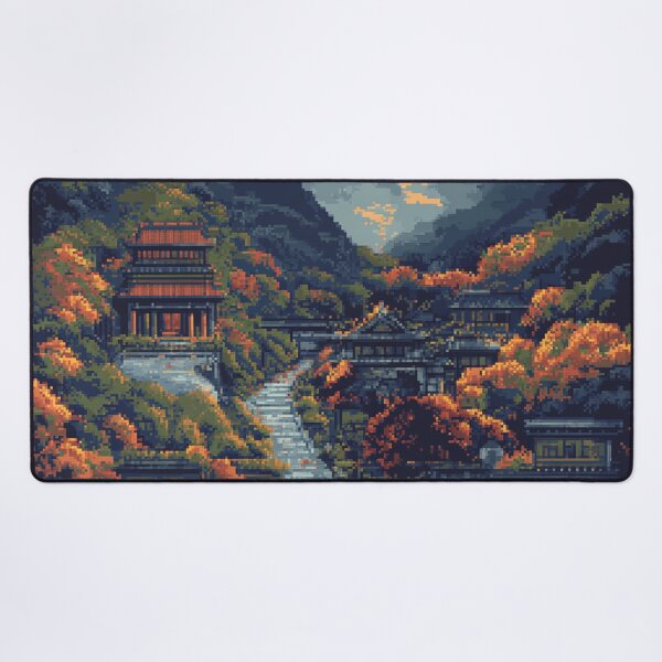 Item preview, Japan Pixel Art Ancient Temple Mountain Stairs Pattern designed and sold by GrinGalore.