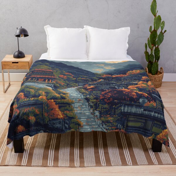 Item preview, Japan Pixel Art Ancient Temple Mountain Stairs Pattern designed and sold by GrinGalore.