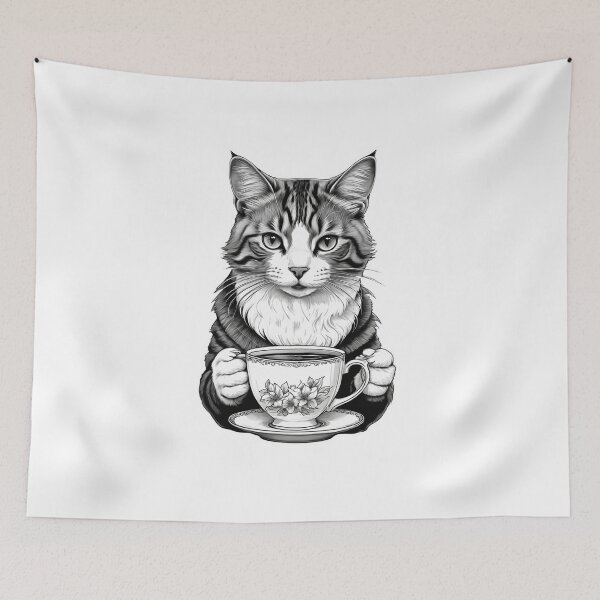 Item preview, Minimalist Cat Drinking Tea designed and sold by Bunmigraphics .