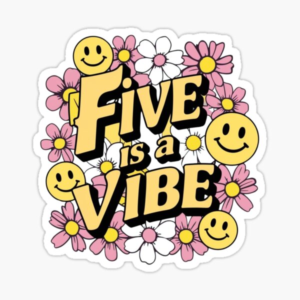 Vista previa del artículo con la obra «Five Is A Vibe: diseño floral retro sonriente», diseñado y vendido por JMDesignHub.
