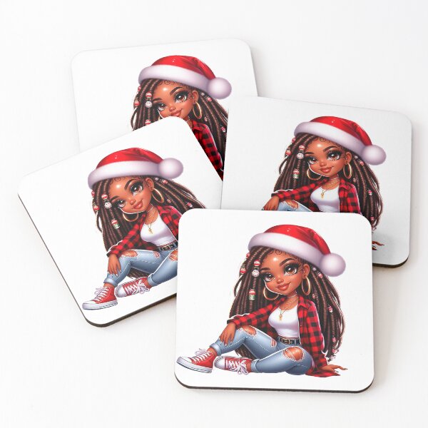 Item preview, Christmas Afro Girl, Christmas Black Chibi, Santa Chibi Design, Winter Black Girl, Xmas Chibi, Girl with Santa Hat. designed and sold by gabrielakrall.