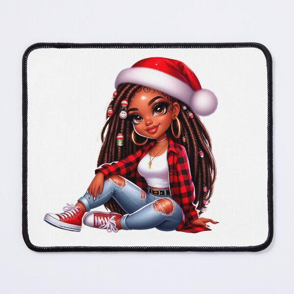 Item preview, Christmas Afro Girl, Christmas Black Chibi, Santa Chibi Design, Winter Black Girl, Xmas Chibi, Girl with Santa Hat. designed and sold by gabrielakrall.