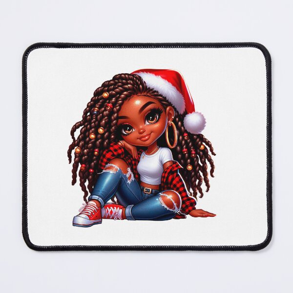 Item preview, Christmas Afro Girl, Xmas Black Chibi, Santa Chibi Design, Winter Black Girl, Xmas Chibi, Girl with Santa Hat. designed and sold by gabrielakrall.