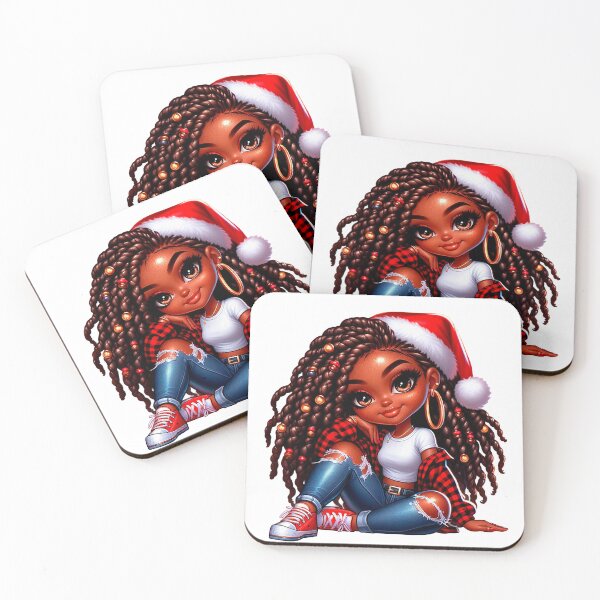 Item preview, Christmas Afro Girl, Xmas Black Chibi, Santa Chibi Design, Winter Black Girl, Xmas Chibi, Girl with Santa Hat. designed and sold by gabrielakrall.