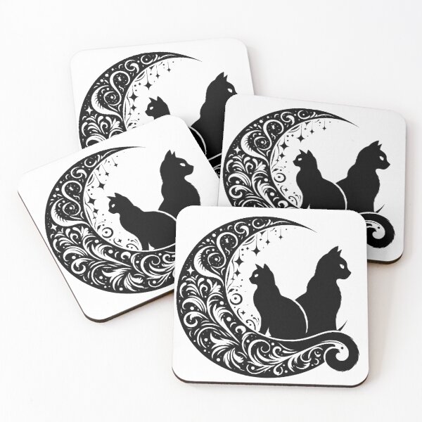 Item preview, Cats in the moonlight, art decoration, black and white. designed and sold by nicnacc.