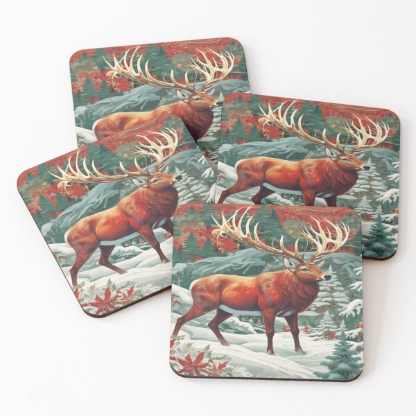 Item preview, majestic stag with impressive antlers stands amidst a snowy landscape designed and sold by InezPhotography.