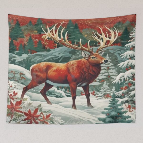 Item preview, majestic stag with impressive antlers stands amidst a snowy landscape designed and sold by InezPhotography.