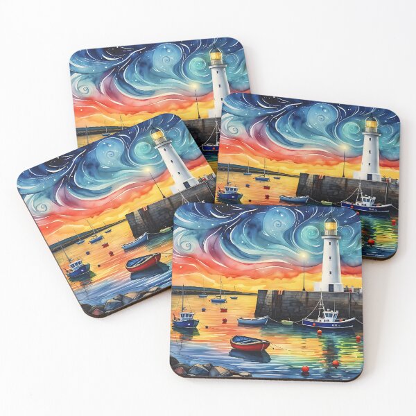 Item preview, Starry Harbor Lighthouse - Vibrant Nautical Wall Art - Van Gogh Inspired Seascape designed and sold by Very Peculiar.