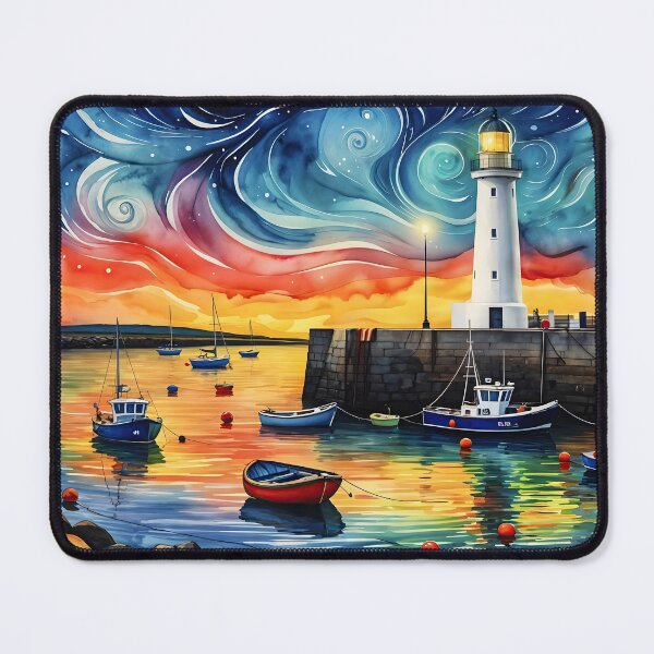 Item preview, Starry Harbor Lighthouse - Vibrant Nautical Wall Art - Van Gogh Inspired Seascape designed and sold by Very Peculiar.