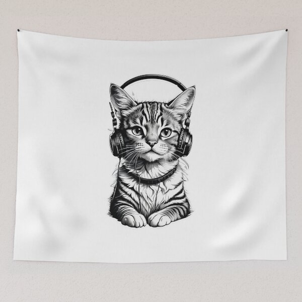 Artikelvorschau, Minimalistische Katze mit Headset entworfen und verkauft von Bunmigraphics .