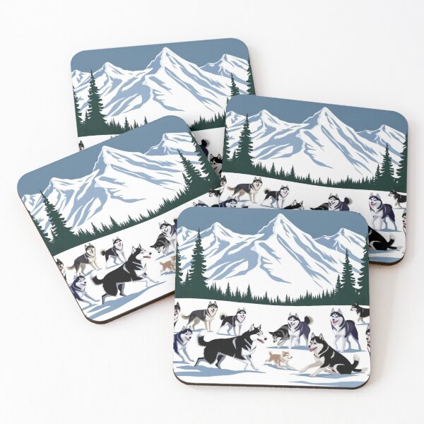 Item preview, Sled dogs on the snowy mountain peaks, nice winter atmosphere, designed and sold by coloursforkids.